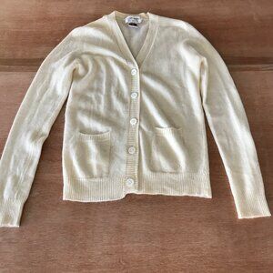 Vintage William Kasper 100% Cashmere Cardigan Women M Beige Button Up Pocket 172
